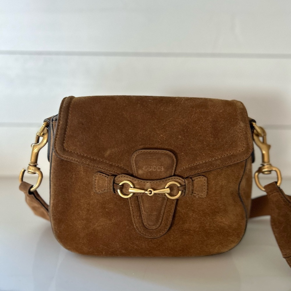 100% Authentic Gucci Lady Web Suede Crossbody Handbag Medium